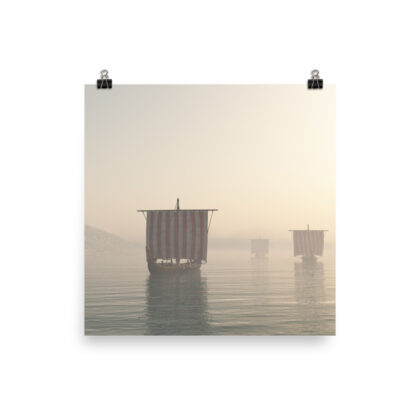 Viking Longships in Morning Mist